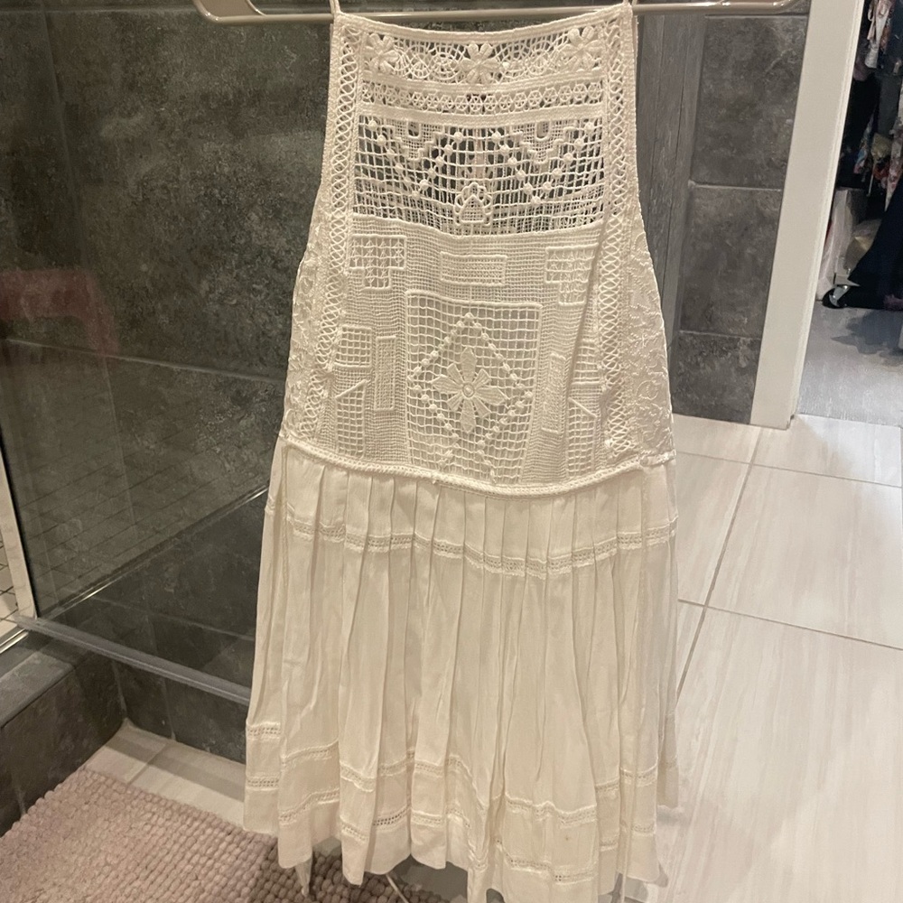 Free People Cream Midi Dress Pleated Tiered Resort